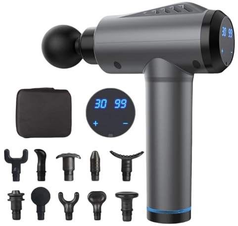 Massagepistole mit 30 Geschwindigkeiten/Massage Gun für tiefe Muskelmassage mit bis zu 3600 Impulsen/min / 10 Aufsätze Mit LCD-Touchscreen für Nacken, Rücken & Körper