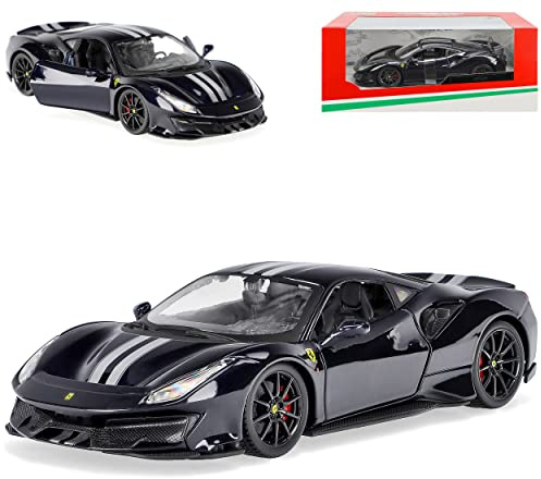 alles-meine.de GmbH Ferari 488 Pista Coupe Dunkel Blau Fast Schwarz mit Streifen Modell ab 2015 Version Ab Genf Autosalon 2018 1/24 Burago Modell Auto mit individiuellem Wunschke..