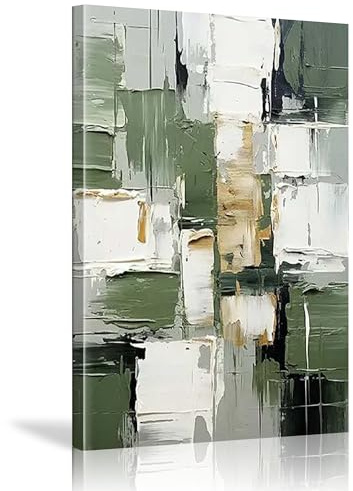 18meng Art Tableau Mural Grand XXL pour Chambre à Coucher Tableau Abstrait Peinture sur Toile Blanc et Vert Doré Images sur Toile Moderne 1 Pièce Pour Decoration Murale Salon 40x60 cm Avec Cadre