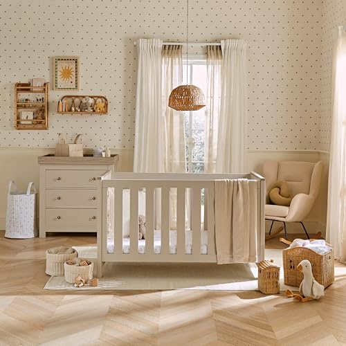 CuddleCo Luna Convertible Baby Cot Bed Set, 2 Piece, Cashmere & Ash | Nursery Furniture, Baby Changing Table with Drawers