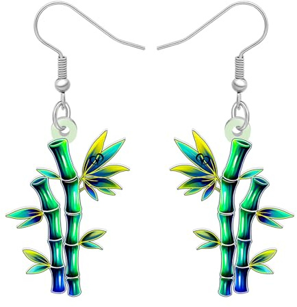 LONYOO Acrylic Green Bamboo Earrings Dangle Flat Plant Earrings Weird Jewellery Silly Gifts for Nature Lovers Women Mom