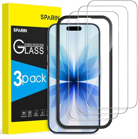 SPARIN für iPhone 17/17 Pro und iPhone 16 Pro für Panzerglas | 3 Stück Schutzfolie für iPhone 6.3 Zoll mit Montage Rahmen,9H Härte, Anti-Bläschen,HD Displayschutzfolie