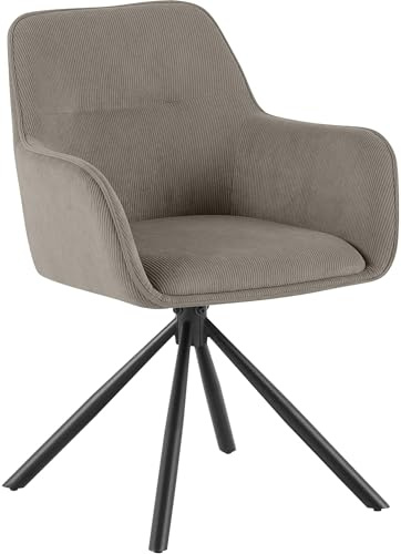 CLP Esszimmerstuhl drehbar Tipton Cord, 180° schwenkbarer Sessel mit Armlehne und Rückenlehne, bis 150 kg Belastbarkeit Farbe Taupe