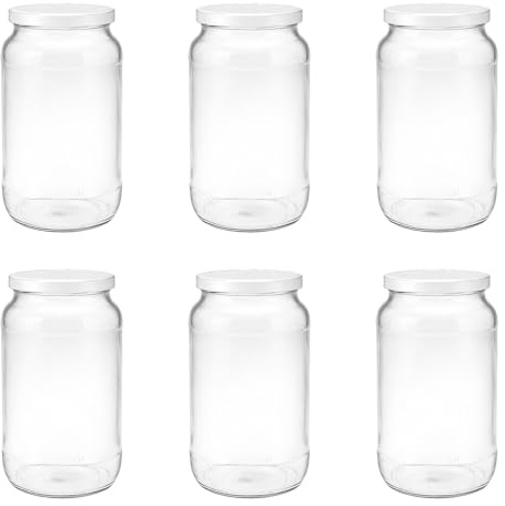 hocz 6x Einmachgläser 1 Liter | mit Deckel Weiß TO 82 | leere Gläser mit Schraubdeckel zum befüllen 1 L | 1000 ml Sturzgläser, Schraubgläser, Marmeladengläser Set | 6 Stück