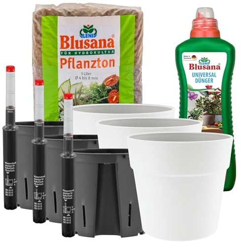 Leni Classic Hydrokultur Komplett-Set Ø 16 cm Höhe 14 cm 3er-Pack Weiß | Übertopf mit Pflanzton und Dünger, Blumentopf, Hydro-Bewässerungssystem mit Kulturtopf und Gießanzeige, für Zimmerpflanzen