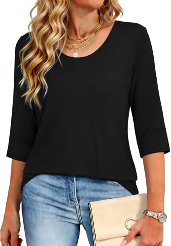 Crewhpo Women's 3/4 Sleeve T Shirts Crew Neck Basic Tops Summer Casual Tees