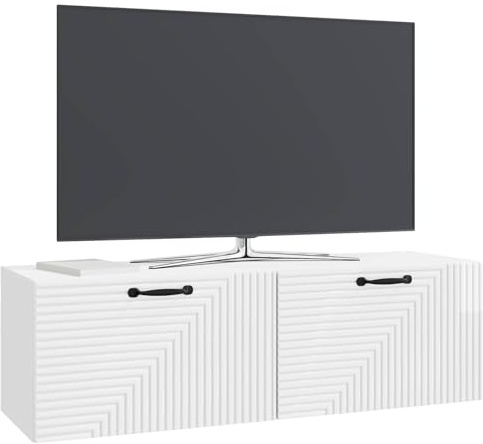 vidaXL Wandmontierter TV-Schrank Hochglanz Weiß 98 x 31 x 30 cm, Wohnzimmer, moderner rechteckiger Stauraum, wandmontierte Medienkonsole, platzsparendes Möbel für Dein Zuhause