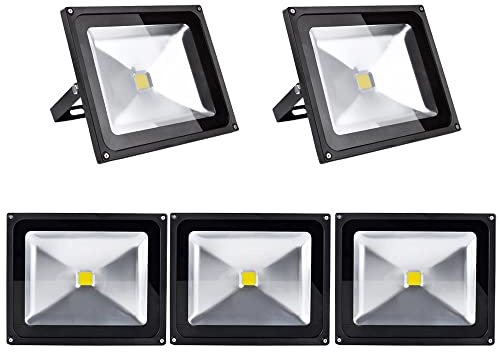 Greenmigo 5x 50W LED Fluter Strahler Gartenlampe Kaltweiß Licht mit Silbergrau Aluminium Gehäuse Wasserdicht IP65 85-265V