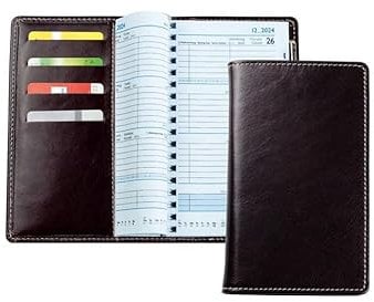 DELMON VARONE - Personalisierbarer Taschenkalender 2025 + 2026 Anilin Leder braun - Organizer Wochenplaner (1 Woche 2 Seiten) - Terminplaner Kalender mit Wochenansicht, Spiralbindung & Stiftschlaufe