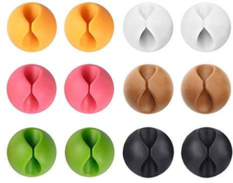 U-horizon Pack of 12 Coloured Cable Clips, U-horizon Cable Storage, Desk Organizer and Management for TV PC Laptop Home etc