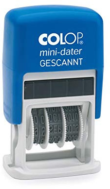 COLOP S160L Mini-Datum-Stempel, Text GESCANNT, Datum Deutsch, Abdruckfarbe blau-rot