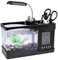 Mini Aquarium USB Aufladbar Multifunktional mit Uhr LED Light Pen Container für Haus Büro (Schwarz)