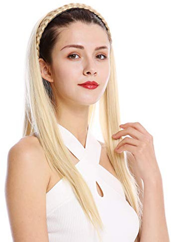 WIG ME UP - TYW60875H-26 Halbperücke Haarteil edel geflochtener Haarreif glatt sehr lang 70 cm Hellblond helles Goldblond