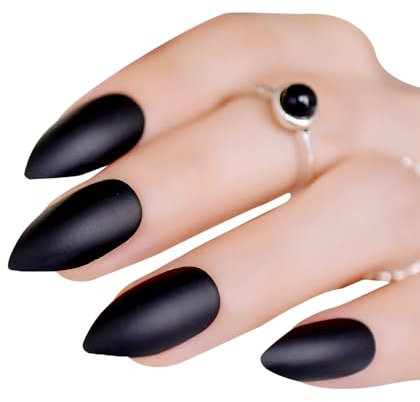 YONAIL Black False Nails with Glue Press On Nail Tips Black Matte Stiletto Fake Nails Full Cover Nail Tips Black Glue On Nails Stick on Nails for Women and Girl
