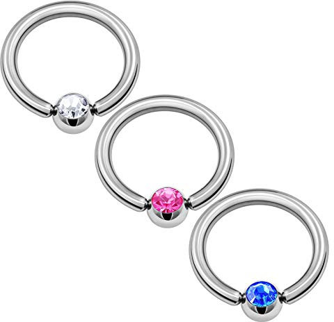 KJM FASHION 3 STK Stahl Klemmkugelring 1,6mm 14g 10mm 3/8 3mm Kristallkugel Septum Nose Tragus Daith Ohrringe Eyebrow 1406