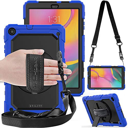 TECHGEAR Utility Gurt Hülle für Samsung Galaxy Tab A 10,1 2019 (SM-T510 / T515) Robust Heavy Duty Stoßfeste Schutzhülle mit 360 Grad Schwenkständer, Hand Schultergurt - eingebaut Bildschirm -Blau