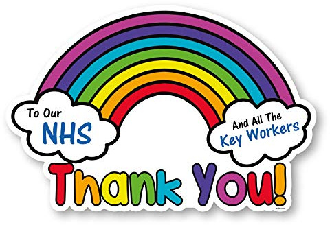 Thank You NHS and All The Key Workers Rainbow, self-Adhesive Vinyl Sticker, Window, Door, car, Van Flag Kids Signs (Pack of 2: A3-420 x 297mm)