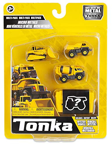 Micro Metals - Camion-benne, Bétonnière, Bulldozer, Camion poubelle, Tonka, Jouet de construction, Ensemble de jeu de véhicules de construction pour garçons et filles, enfants à partir de 3 ans