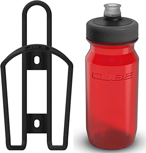 Cube HPA Cage - Matt Black & Grip Bottle - Red, 750ml / Lightweight Bicycle Cycling Cycle Bike MTB Mountain Road Water Drink Flask Bidon Bracket Mount Holder Carrier Part HPC HPP Set Accessories