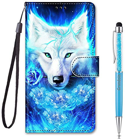 Grandoin Kompatibel mit iPhone SE 2020/ iPhone 8/7 Hülle (4,7 Zoll), Handyhülle im Brieftasche-Stil, Handytasche PU Leder Flip Cover 3D Bunte Muster Book Hülle Case Schutzhülle (Rose Wolf)