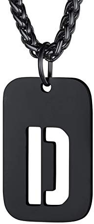 Bandmax Collar de Identidad Metal Negro ID Necklace Colgante Chapa Militar Letra D