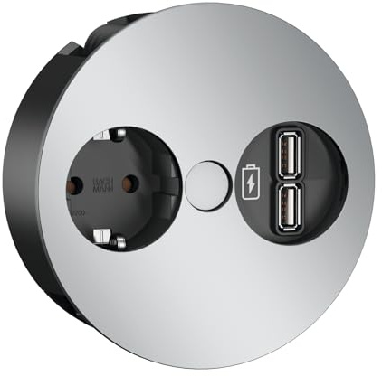 BACHMANN Twist 1x Schutzkontakt, USB-Charger, GST18-Stecker, Chrom, 0,2 m