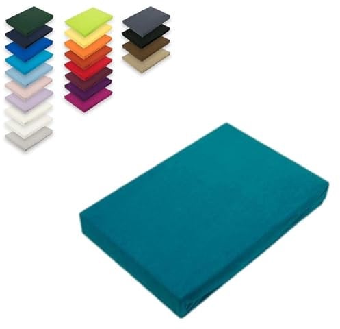 EXKLUSIV HEIMTEXTIL Microfaser Spannbettlaken Rundumgummizug 100% Polyester, 130 g/m², Steghöhe 30 cm, Öko - Tex Zertifiziert, 90-100 x 200 cm + 30 cm Petrol