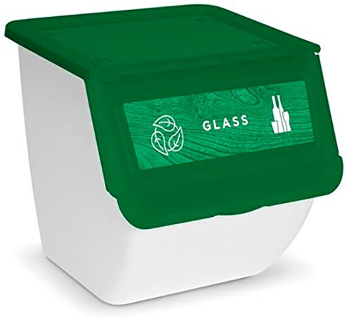 AC - Contenedor apilable de polipropileno - Cubo de Reciclaje de basura, Caja de almacenamiento de residuos, fácil apertura – 36 L – Vidrio – 36 x 38,5 x 38 cm