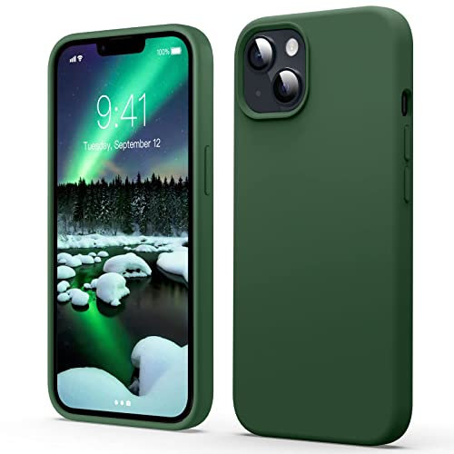Flyzoo Flüssige Silicone Case für iPhone 14 Hülle (6,1), Kratzfest & Anti-fingerabdruck Silikon Handyhülle mit Rundumschutz Cover: 4-Schicht Schutzhülle, Erhöhter Rand für Bildschirm & Kamera, Grün