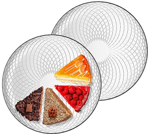 TREND FOR HOME Geschirrset von 2 Tortenplatte Servierplatte Pizzateller Kuchenplatte Geschirr Set Kuchenteller Glasplatte Dessertteller Halbtransparent | Ø 30 cm | Geometrische Muster | Elina