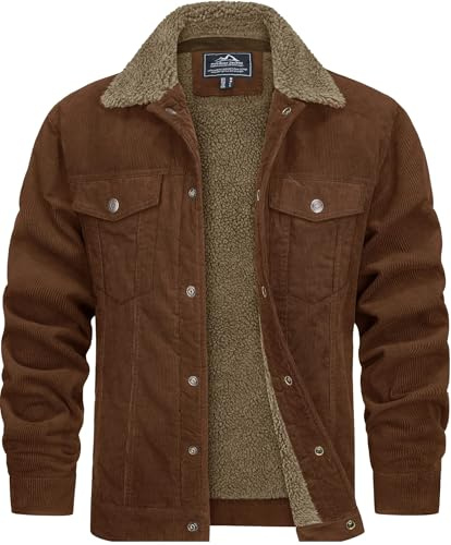 TACVASEN Veste se Camionneur pour Homme Veste Cargo Décontractée Veste en Velours Côtelé Vestes D'Hiver Marron,S