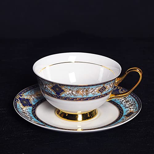 DECRZPB Ensemble tasse à café et soucoupe en céramique tasse à café et soucoupe en poterie à texture bleue cadeau d'anniversaire pour le bureau et la maison