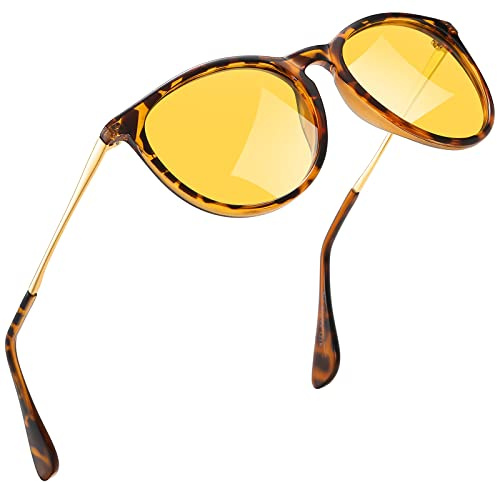 kunchu Sonnenbrille-Damen-Polarisierte-Sonnenbrille-Rund-UV400-im-Retro-Sonnenbrille-für-Damen & Herren Schutz Vintage Nachtsicht