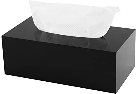 Acrylic Tissue Box Holder, PITBVO Rectangular Shiny Black Tissue Box Cover | Table Facial Napkin Dispenser for Car, Bathroom, Bedroom, Kitchen, Office, Living Room, Counter, Hotel Use