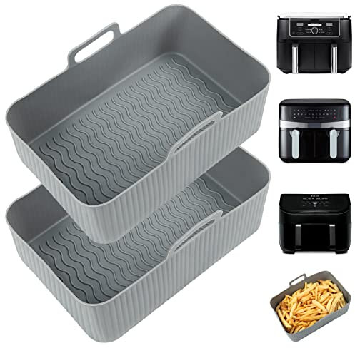 YQL Large Silicone Air Fryer Liner for Ninja AF451UK/AF400UK/SL400UK/SL400UKCP 9.5L/Instant Vortex/Salter/Emtronics Dual Air Fryers, Air Fryer Accessories Air Fryer Liners Reusable 2PCS