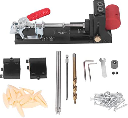 Taschenloch-Vorrichtungs-Set, Holzbearbeitungswerkzeug, Aluminium-Taschen-Schraubvorrichtung, Kniehebelklemme, Tragbare Dübelbohrführung, Dicke, Verstellbares Dübel-Vorrichtungs-Set, Schräger Locher-L