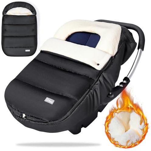 Orzbow Fußsack Babyschale Winter,Universell Einschlagdecke Babyschale Winter mit Verstellbarem Kragen,Warmes Korallenvlies Futter,Reißverschluss,passend für Maxi-Cosi,Cybex,Römer usw. (Schwarz)