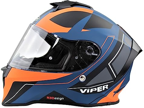 Viper RS55 Full Face Motorcycle Helmet - Crash Rider Biker Sports Motorbike Helmets for Street Racing Touring - Adult Mens and Womens Safety Helmet ECE22.05 & ACU Gold Approved (Cyclone Orange,L)