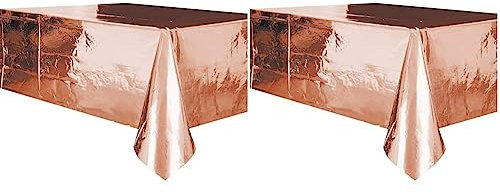 Unique Party Metallic Rectangular Plastic Table Cover - 54 x 108 | Rose Gold | 1 Pc. (Pack of 2)