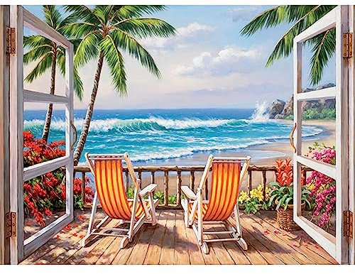 DAERLE Peinture Diamant Adulte, Plage de sable Diamond Painting 5D Complet, Diamant Paysage Kits, Mer Diamant Strass Point de Croix Cristal Painting pour Murale Décoration 40x30cm