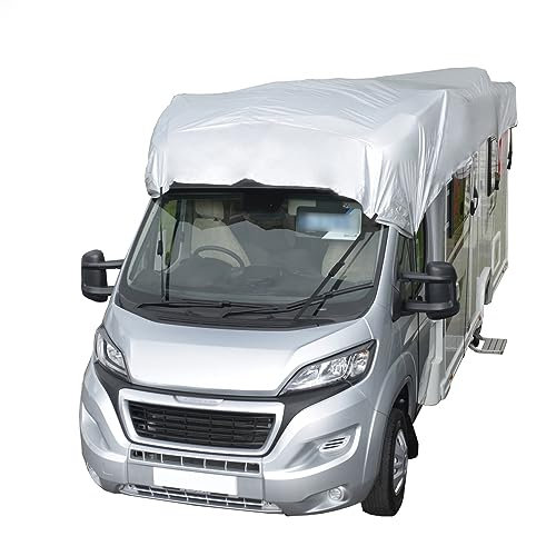 UK Custom Covers Motorhome Roof Cover – Waterproof, UV Proof, Breathable Top Protector with Straps & Storage Bag – 150D Polyester PU Coated, Durable & Soft on Paintwork (Size 7-7.5m, Silver)