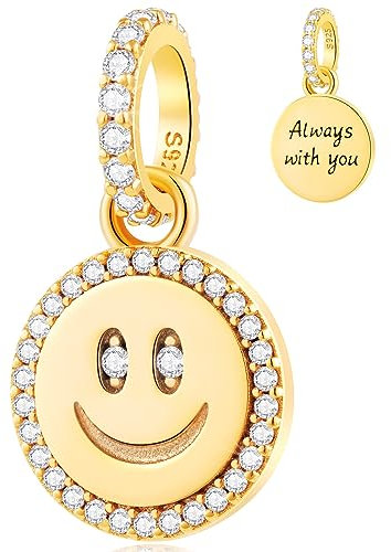 18K Gelbgold plattiert Smiley Gesicht Charms passen Pandora Gold Armband, Sterling Silber glücklich Gesicht Lächeln Emoji Face Anhänger mit klaren CZ, Geschenke für Freunde/Familie/Paar