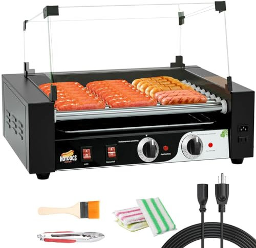 Máquina Comercial con Rodillo para Perritos Calientes, Control de Temperatura Dual de 0-250 ℃, máquina para cocinar a la Parrilla de Salchichas de 1000 W con Bandeja de Goteo extraíble 7Roll