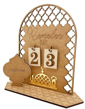 Ramadan Kalender Eid Mubarak Adventskalender, 2024 DIY Ramadan Holz Countdown Kalender Ramadan Dekoration 30 Tage für Muslimische Ramadan-Party Heimdekoration (Stil B)
