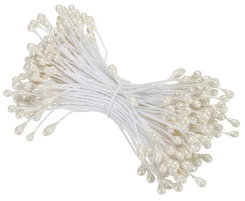 PATIKIL 3mm Doppelte Blütenköpfe Staubgefäße 150Stk Kunstblume Staubgefäß Stempel Matt Perle Blumenstempel für Heimwerker Weihnachtskarte Hochzeit Dekoration Cream Weiß