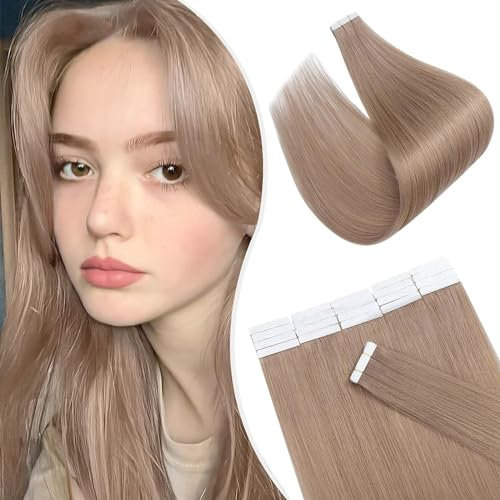 Elailite Extensions Echthaar Tape #22 Champagner Gold, 20 Stück/Packung Real Human Hair, 50cm Indian Haar Invisible Klebe 30g