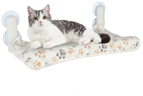 Mooche Cat Window Bed Hammock for Indoor Cats, Foldable Cat Window Perch, 54x30CM with Reversible Mat, Upgrade Strong Suction Cups Sturdy Holds Up to 18kg
