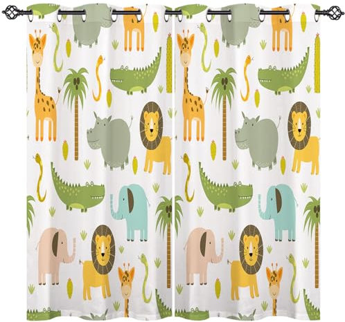 ANHOPE Safari Tier Löwe Elefant Blickdichte Gardinen mit Ösen Thermo Vorhänge Kinder Jungen Mädchen Vorhang Blackout Curtain Wohnzimmer Schlafzimmer Verdunklungsvorhänge 2er Set H 138 x B 117 cm