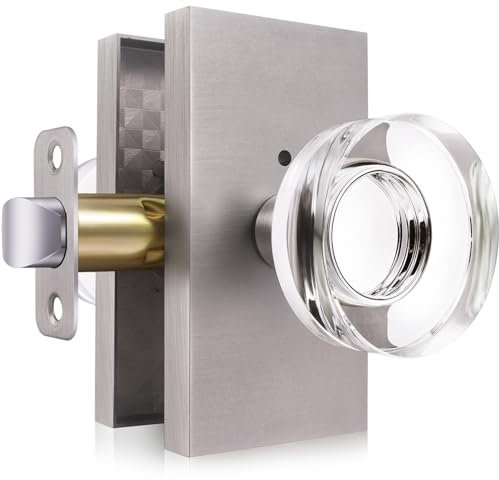 BonKuDoo Glastürknauf, Privatsphäre, Kristall-Türknauf mit Schloss, gebürstetes Nickel