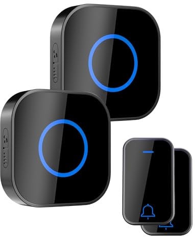 TobeBright Campanello Senza Fili da Esterno, Kit Campanelli Porta, Impermeabile IP55, 2 Pulsanti 2 Ricevitori 350M Grande Distanza Portata, 38 Melodia 4 Volumi Selezionabili, Batteria Incluso